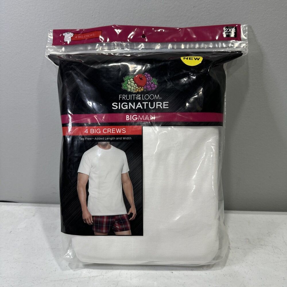 Fruit of the Loom Signature Men's Big Man Crew Neck T-Shirts 2XB (50-52") 4 Pack